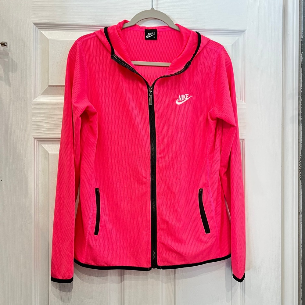 Nike Hoodie Polyester Spandex Neon Pink Sporty Barbiecore Streetwear Y2K XL